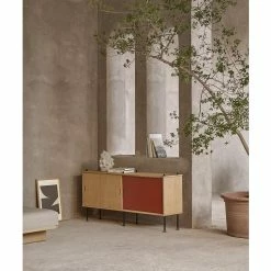 BM0253 Cabinet, 1953 -Designer Table Lamps Sales Carl Hansen Borge Mogensen BM0253 Cabinets Oiled Red Door Oiled Oak Door